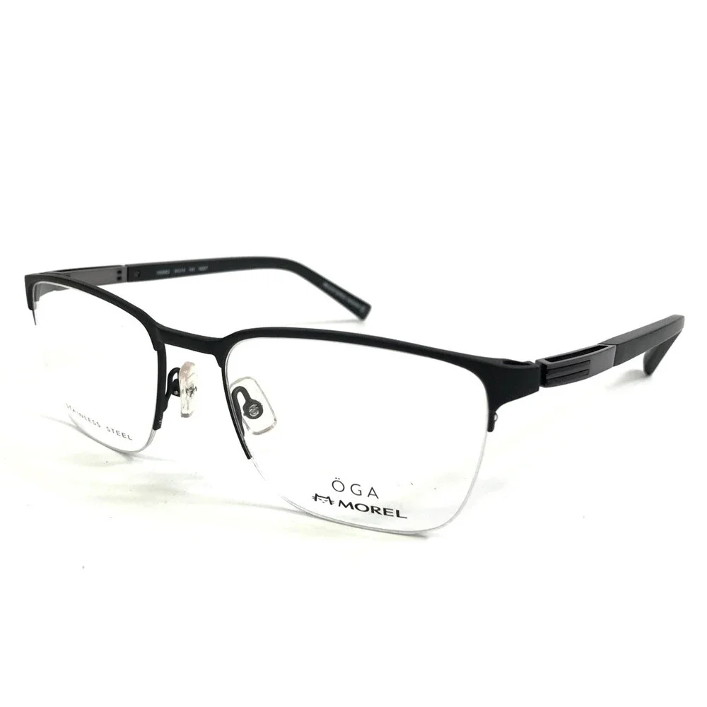 OGA by Morel Eyeglasses Frames 10088O NG07 Black Square Half Rim 54-19-140